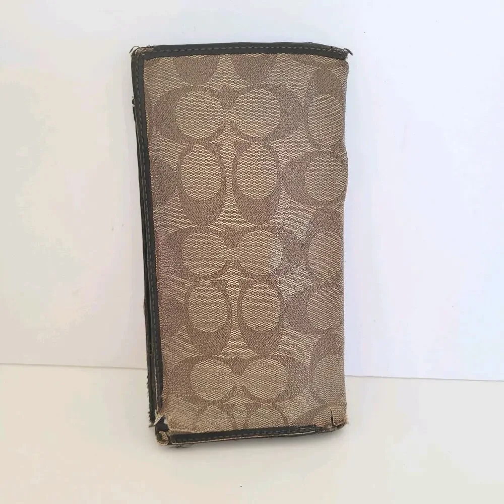 Coach Wallet Long Bifold Card Bill Coin Holder Vintage DAMAGED Fair‎ Brown Logo